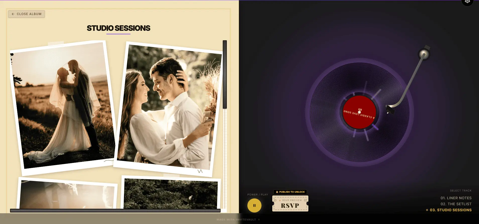 A Classic Love Song sample invitation; open the interactive demo
